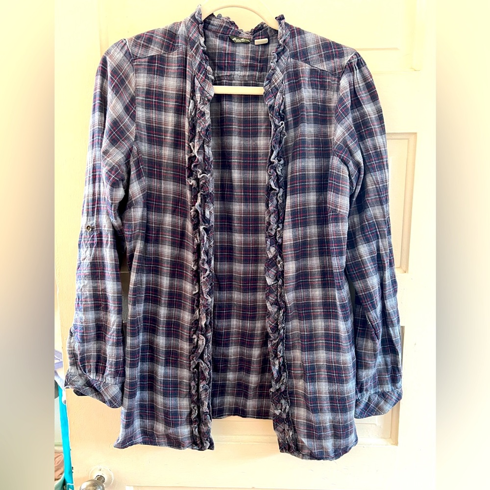 Eddie Bauer Ruffle Flannel Button zip